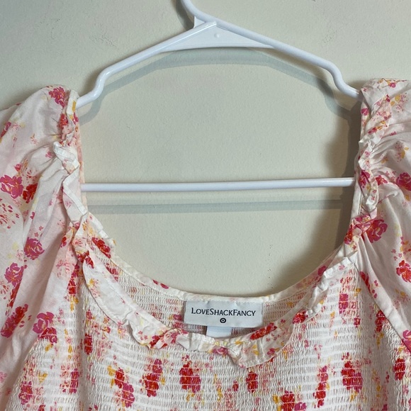 Love Shack Fancy-Target Cosette Dress Pink Floral Ruffle Lace Smocked Peasant M - Picture 6 of 11